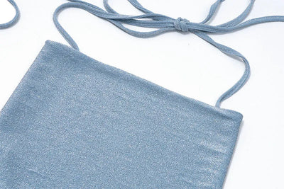 Halter Top Glitter Tanks 2025 Summer Outfits Blue Bright Silk Camis Ruched Top Crop Backless Vests Sexy Tops Cropped Clothes - Smarsty