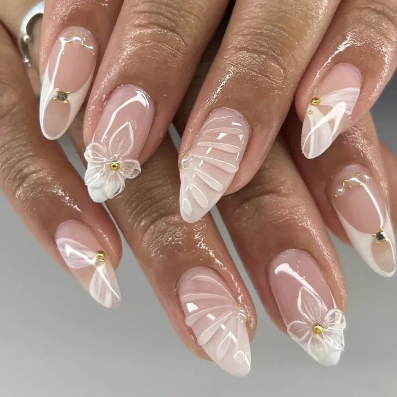 24pcs Flower Design Fake Nail Tips Full Cover - Smarsty