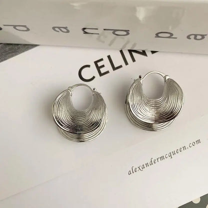 Geometric Striped Large Ear Buckle Earrings for Women - Smarsty