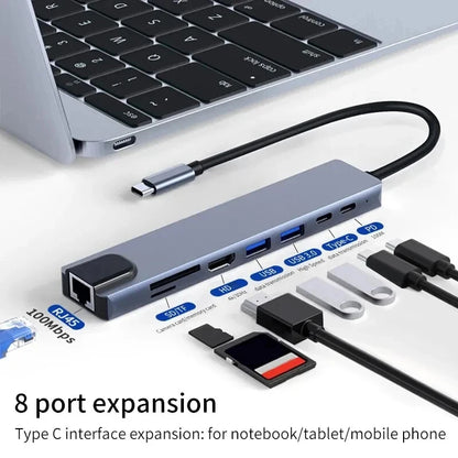 USB C Hub 4K HDMI Adapter FastCharge With RJ45 CardReader