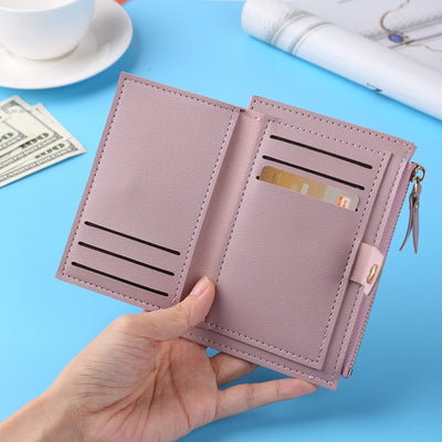 Women Wallets PU Leather Female Purse Mini Hasp Solid Multi-Cards Holder Coin Short Wallets Slim Small Wallet Zipper Hasp - Smarsty