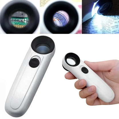 40X Handheld Magnifier With Two LED Lights Identification Jewelry Diamond Jade Mirror HD Magnifying Glass