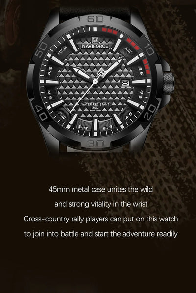 NAVIFORCE Men Fashion Waterproof Quartz Watch with Leather Strap - Smarsty