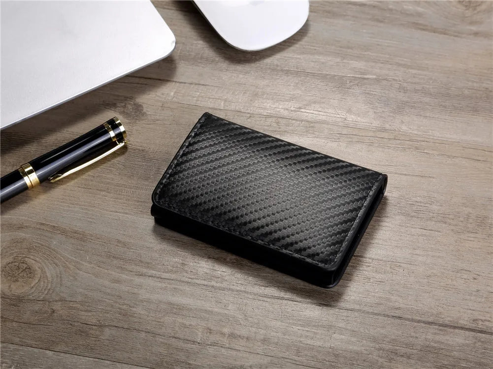 Rfid Aluminum Men Wallet Card Holders Purse Carbon Fiber Men Business Slim Thin Smart Wallet Credit Cardholder Case Note Holder