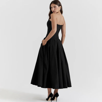 Suninheart Black Elegant Wedding Events Dress Sexy Strapless Corset Dress Midi Christmas Party Dresses for Women Clothing 2023 - Smarsty