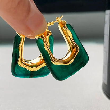Geometric Resin Earrings in Green and Pink for Women 2023 - Smarsty