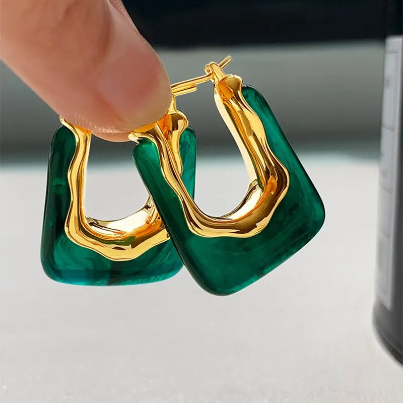 Geometric Resin Earrings in Green and Pink for Women 2023 - Smarsty