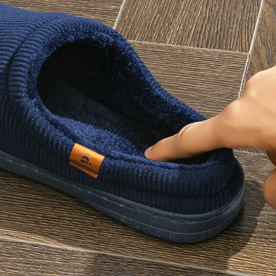 Warm Slippers for Men TPR Sole Memory Foam Soft Cushion Non Slip Stripe Design Comfortable Corduroy House Shoes - Smarsty