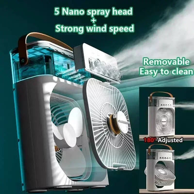 New 3 In 1 Fan AIr Conditioner Household Mini Air Cooler LED Night Light Portable Humidifier Air Adjustment Fan Office Home Fan - Smarsty