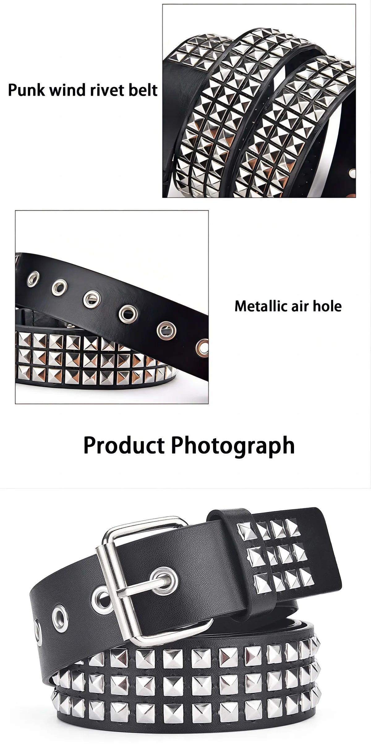 Unisex Square Bead Rivet Punk Metal Belt - Smarsty