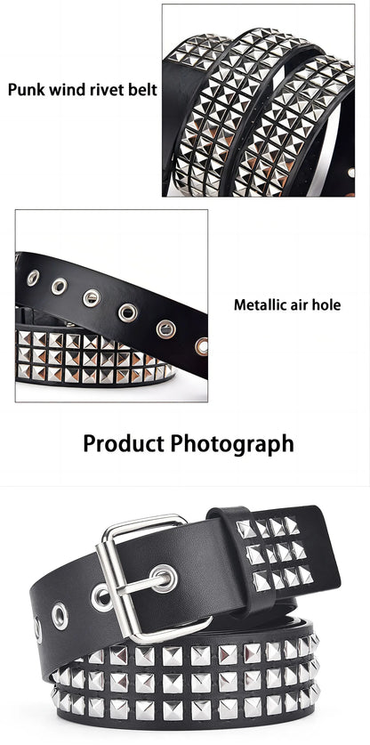 Unisex Square Bead Rivet Punk Metal Belt - Smarsty
