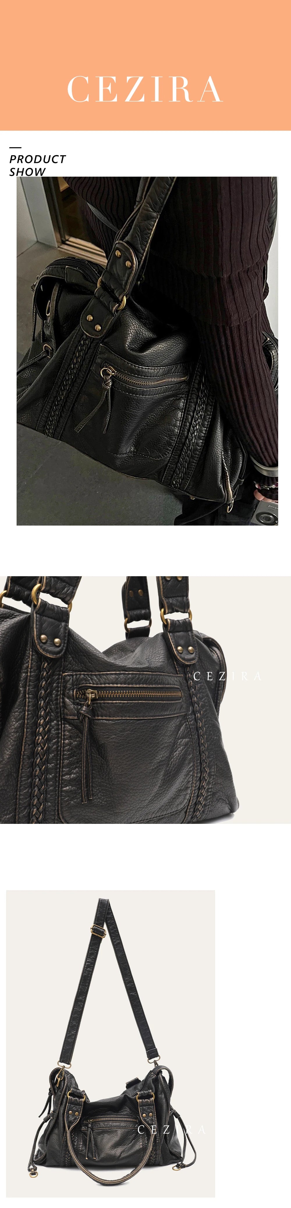 PU Leather Tote Bag With Zip Pockets Crossbody For Travel - Smarsty