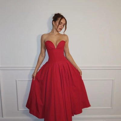 Suninheart Black Elegant Wedding Events Dress Sexy Strapless Corset Dress Midi Christmas Party Dresses for Women Clothing 2023 - Smarsty