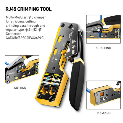 ZoeRax 8 in 1 RJ45 Cat6 Cat5e Crimp Tool Kit RJ45 Crimping tool,Cable Tester,Wire Cutter,Blades,50Pcs Cat6 Connectors and Boots
