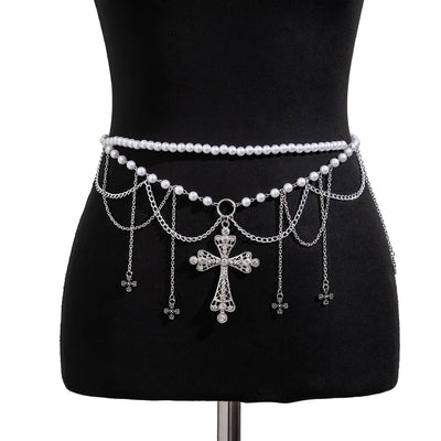 Lacteo Pearl Cross Tassel Belly Chain for Women - Smarsty