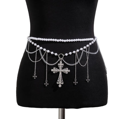 Lacteo Pearl Cross Tassel Belly Chain for Women - Smarsty
