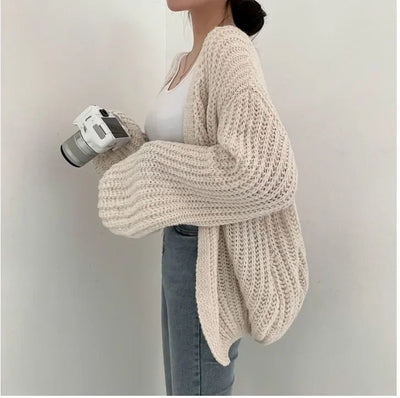 New 2024 Chic Korean Fashion Short Cardigans Knitted Poncho Women Summer Elegant Vintage Minimalist Lady Tops - Smarsty