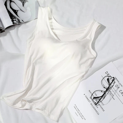 2023 Women's Vest Tops with Built In Bra Neck Vest Solid Color Padded Slim Fit Tank Tops Sexy Shirts Feminino Casual Tank Tops - Smarsty