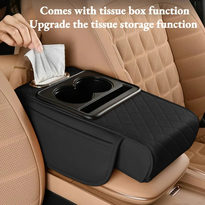 Auto Center Console Armrest Cushion With 2 Cup Holder Armrest Heightening Pad Auto Amrest Pillow Cover Pad for All Seasons - Smarsty