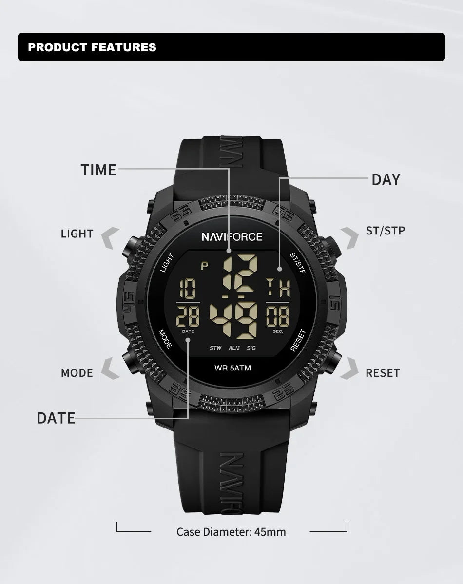 NAVIFORCE NF7104 Men's Waterproof Digital Watch with Alarm - Smarsty