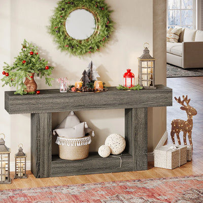 Tribesigns 63" Console Table, Farmhouse 2-Tier Entryway Table with U-Shaped Base, Narrow Long Wood Sofa Table Behind Couch Table