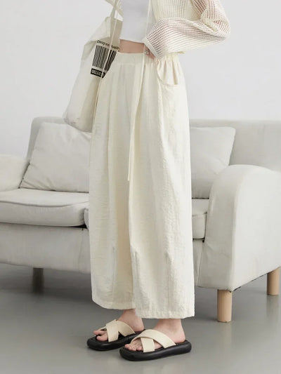 CHIC VEN Women White Pants Solid Casual Elastic Waist High Waisted Pleated Wide Leg Female Trousers  Fold Summer 2025 Clothing - Smarsty