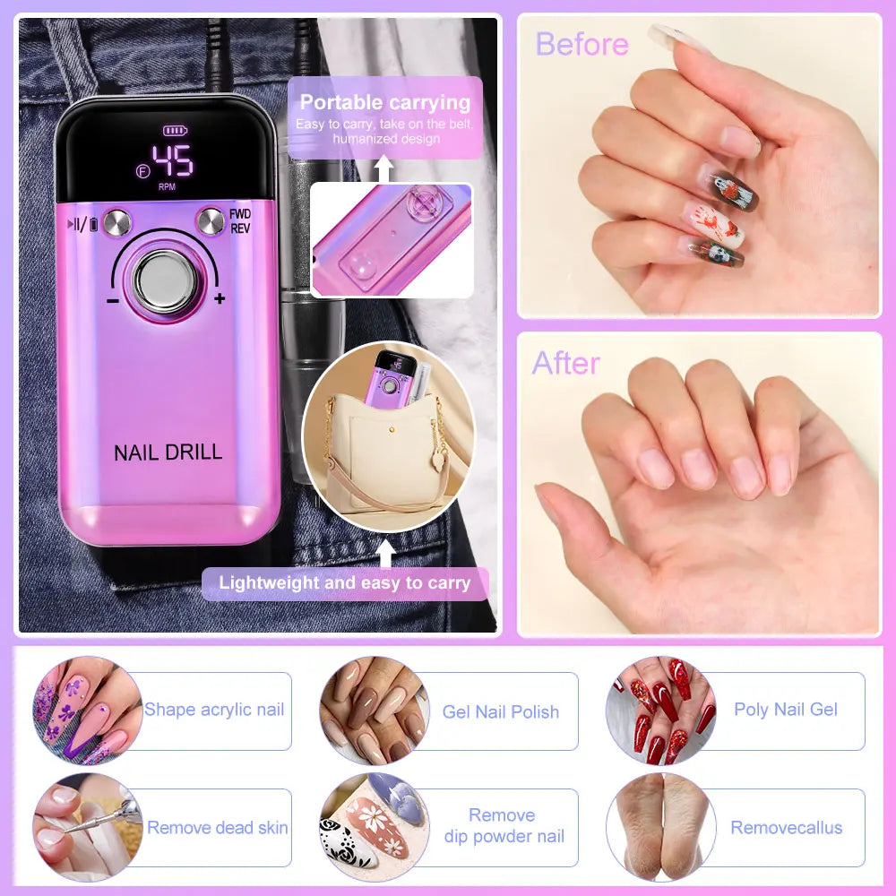 Professional 45000RPM Electric Nail Drill Machine Portable Manicure Tool - Smarsty