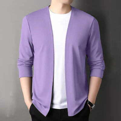 New Slim Fit Cardigan for Men, Thin Spring and Autumn Outerwear, Long Sleeve Casual Trendy Versatile Pure Color Slim Fit Autumn - Smarsty