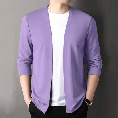 New Slim Fit Cardigan for Men, Thin Spring and Autumn Outerwear, Long Sleeve Casual Trendy Versatile Pure Color Slim Fit Autumn - Smarsty