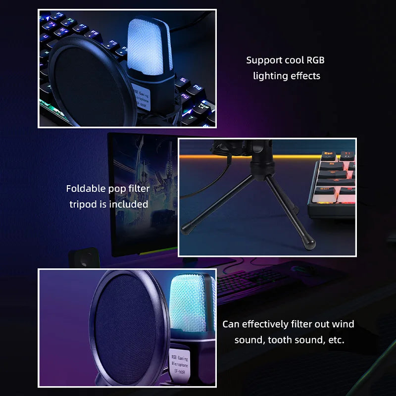 USB Microphone with RGB Lighting for Gaming and Podcasting - Smarsty
