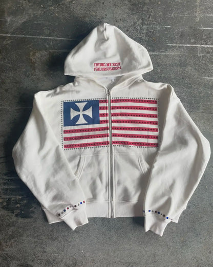Autumn and winter new minimalist design color collision pattern women hooded sweatshirt Harajuku Y2k loose zipper sweatshirt