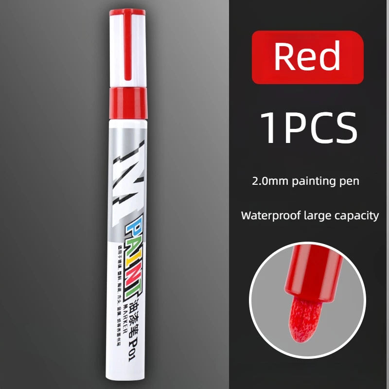 Car paint scratches repair brush pen waterproof water paint marker pen car tire tread care automotive  black white red silver - Smarsty