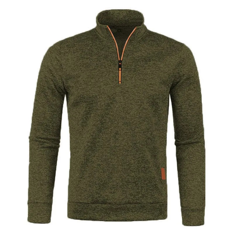 Autumn Men's Half Zipper Sweatshirts Long Sleeve Solid Color Pullover Turtleneck Streetwear Winter Warm Jacket Sport Coats - Smarsty