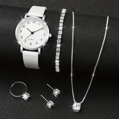 Fashion Women's Quartz Watch with Leather Band and Diamonds - Smarsty