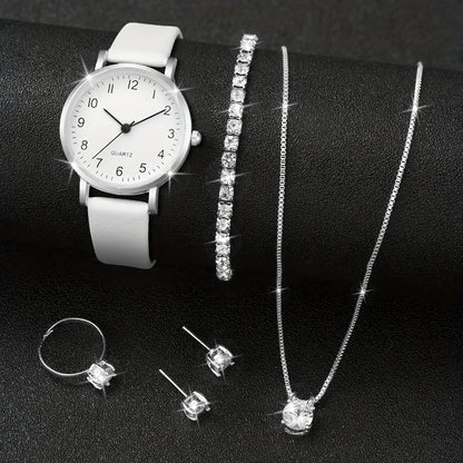 Fashion Women's Quartz Watch with Leather Band and Diamonds - Smarsty