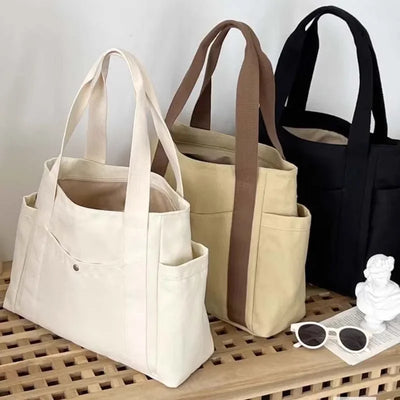 Large Capacity Canvas Tote Shoulder Bag For Work College - Smarsty