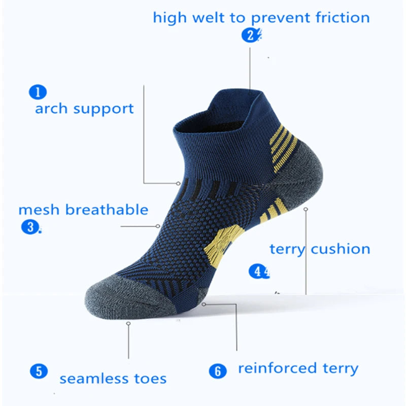 3Pair Professional Fitness Sports Socks Towel Bottom Non-Slip Running Socks Men Women Short Quick-Drying Basketball Training Sox - Smarsty
