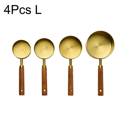 Gold Wooden Handle Stainless Steel Measuring Cups Set - Smarsty