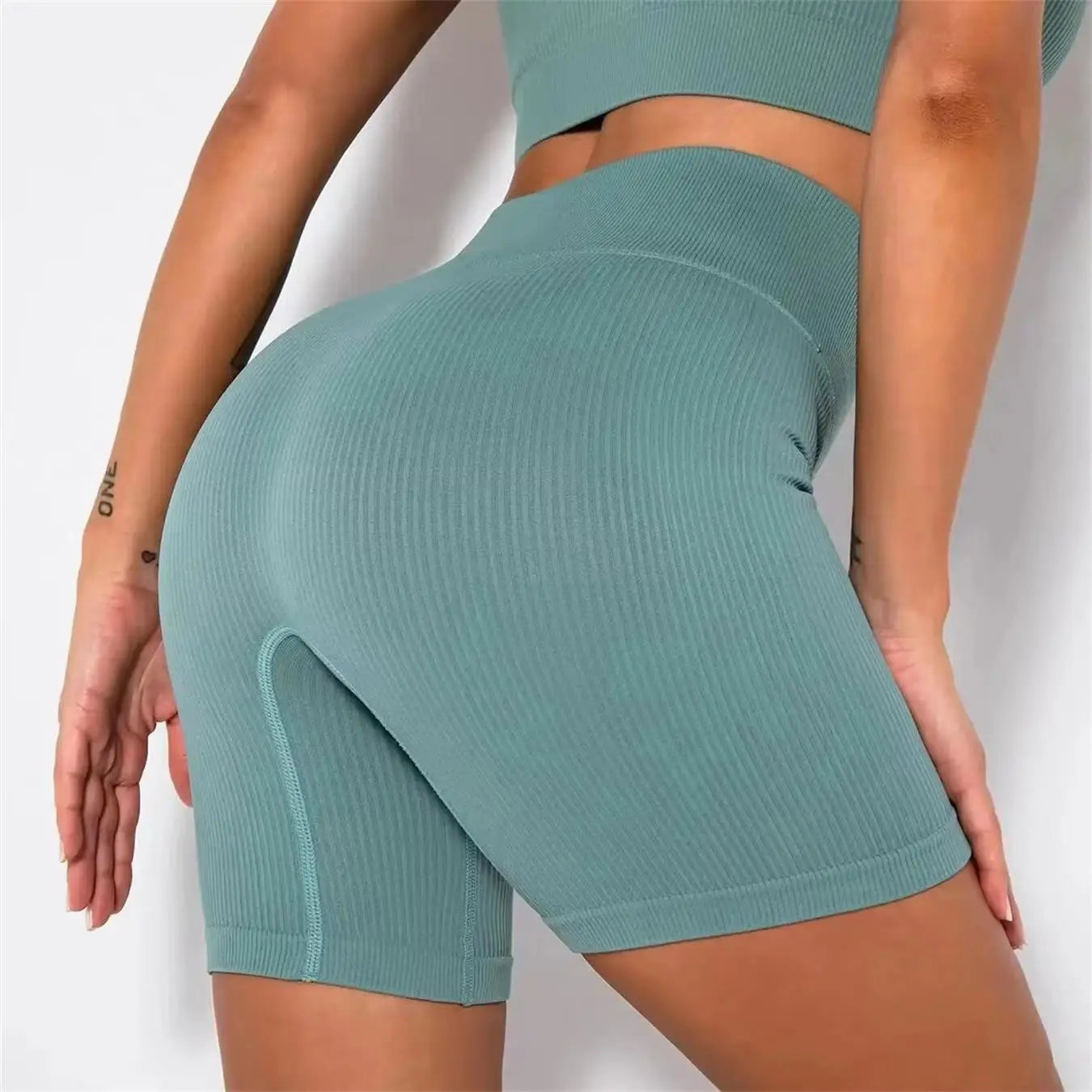 Women's Solid High Waist Sports Shorts, High Stretch Seamless Yoga Leggings, Ladies Sportswear for Indoor Outdoor Wear - Smarsty