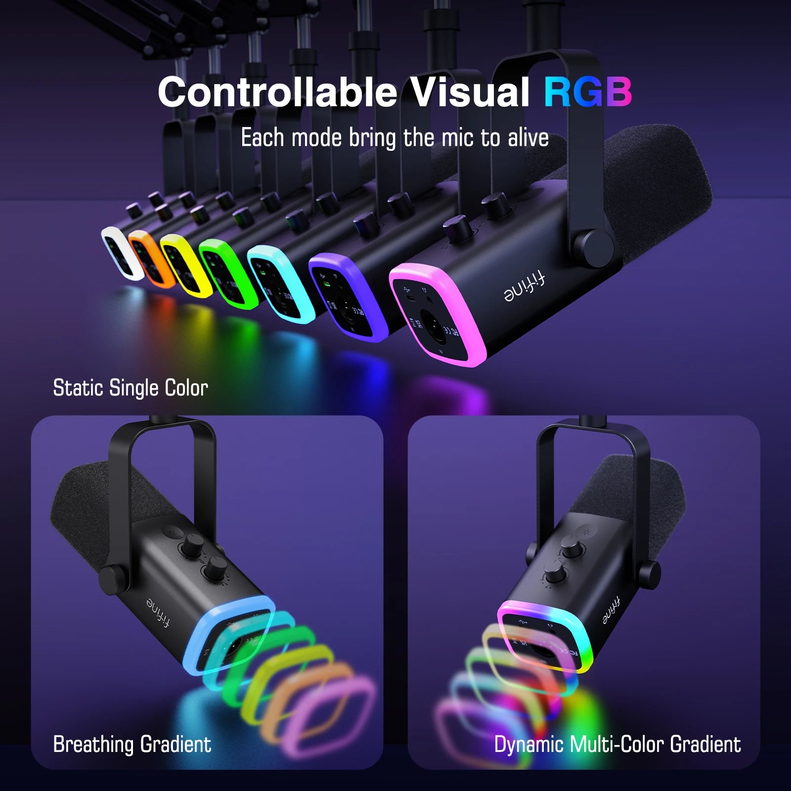 FIFINE Dynamic XLR Microphone Kit with RGB Control - Smarsty