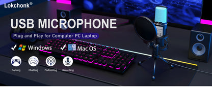 USB Condenser Microphone with RGB Lighting for Streaming - Smarsty