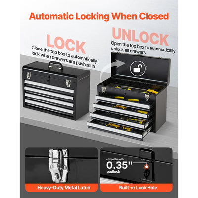 SucceBuy 20.5in Metal Tool Box Portable 4-Drawers Tool Chest with Drawers Locking Multi-Function Tool Organizer for Workshop - Smarsty