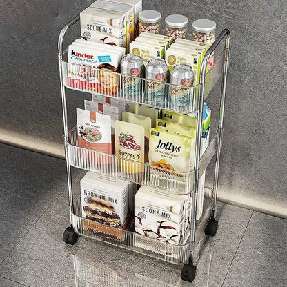 Mobile Shelf with Wheel Multi-Layers Storage Rack Home Trolley for Snacks Cosmetic Sundries Organizer 2/3/4 Tiers Rolling Cart