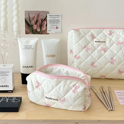 Bow Print Makeup Bag Large Capacity Travel Cosmetic Case - Smarsty