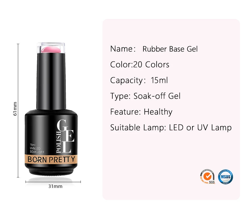 Born Pretty Milky Pink Rubber Base Gel Polish 15ml Self Leveling Formula - Smarsty