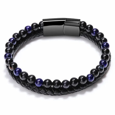 Natural Stone Leather Bracelet with Tiger Eye Beads - Smarsty