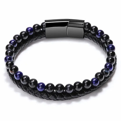 Natural Stone Leather Bracelet with Tiger Eye Beads - Smarsty