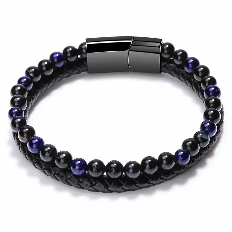Natural Stone Leather Bracelet with Tiger Eye Beads - Smarsty
