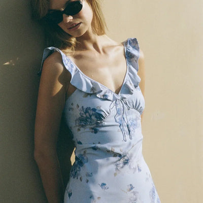 Cryptographic Summer Floral Print Plunge Maxi Dress Outfits Sexy Backless Fairy Sun Dresses Vacation Beachwear Vestido Coquette - Smarsty
