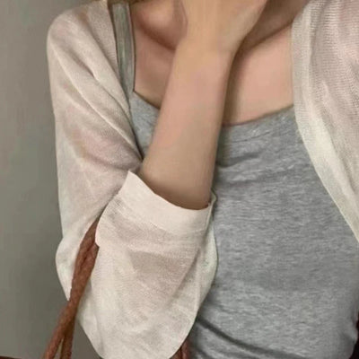 Fashion Thin Solid Color Ice Silk Sunscreen Cardigan Sunscreen Clothing For Women Girls Casual Summer Long Sleeve Short Coat - Smarsty